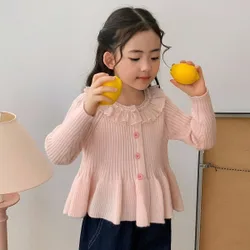 Chaqueta de niña informal de unicolor con ribete de volantes