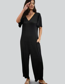 Women's Ankle Length Wide Leg Jumpsuit in Black Size: 16 - Black - Size: 16 - Enorsia - FashionsVida