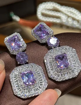 Chic Grand Heavy-Duty Purple Gem Square Tag Drop Earrings Light Luxury Glam Women Cocktail Premium Present - Aliexpress - FashionsVida