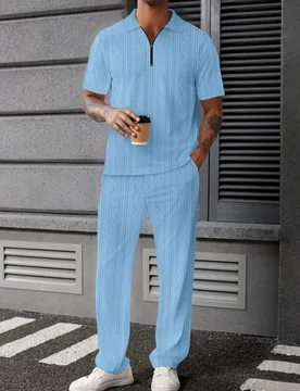 Lilbetter Jacquard textured knitted polo shirt, a fashionable and casual men's short-sleeved shirt and long pants two-piece set - Aliexpress - FashionsVida