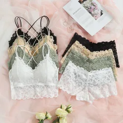 Conjunto de lencería de 4 sets con encaje floral: Sujetador y panty corto