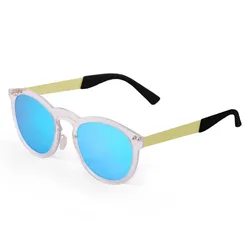 Ibiza Polarized Sunglasses Blue Sky Mirror Transparent White / Metal Gold Temple/CAT2 Men,Women