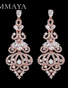 EMMAYA Elegent Evening Dinner Part Wedding Jewelry Luxury Long CZ Crystal Big Drop Dangle Earrings For Brides - Aliexpress - FashionsVida