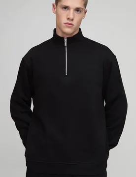 Men's Essential Oversized Boxy Quarter Zip Funnel Neck Sweatshirt Black Size Small Black S - boohooMAN - FashionsVida