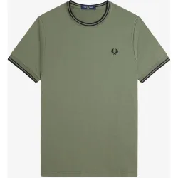 Camiseta de hombre de manga corta con ribete con dos franjas