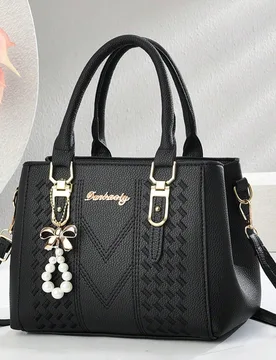 Bolso de mujer versátil y sencillo con bordados, con accesorio de colgante - Shein - FashionsVida