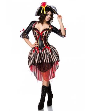 Sexy Piraten-Kostüm für Damen Faschingskostüm schwarz-rot-beige - female
