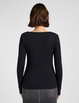 Slim Long Sve Square Neck Top Black Größe XS female