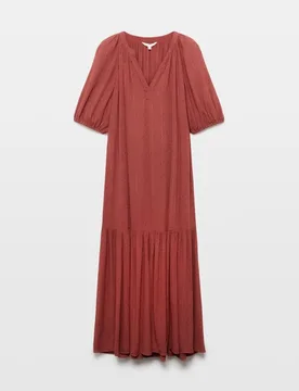 Vestido midi liso con plumeti y lurex - Southern Cotton - FashionsVida