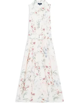 Vestido largo sin mangas con estampado floral y cinturón - Caroll - FashionsVida