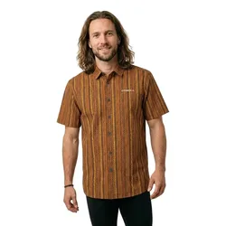 Camicia A Maniche Corte Print Orange Pressed Lines XL