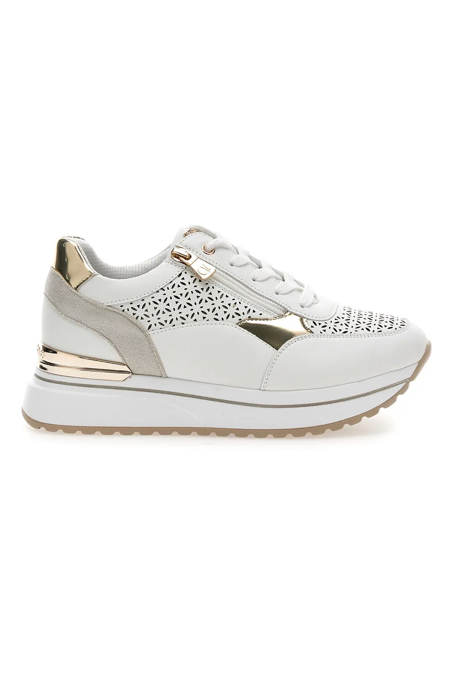 Sneakers bianche traforate con dettagli oro e zeppa 478IN 38 - Inblu - FashionsVida