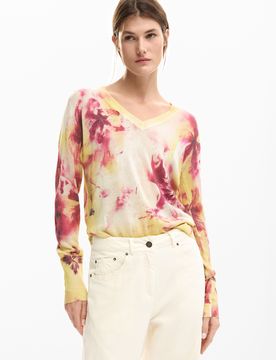 Jersey fino flores, Mujer, Rojo, XS