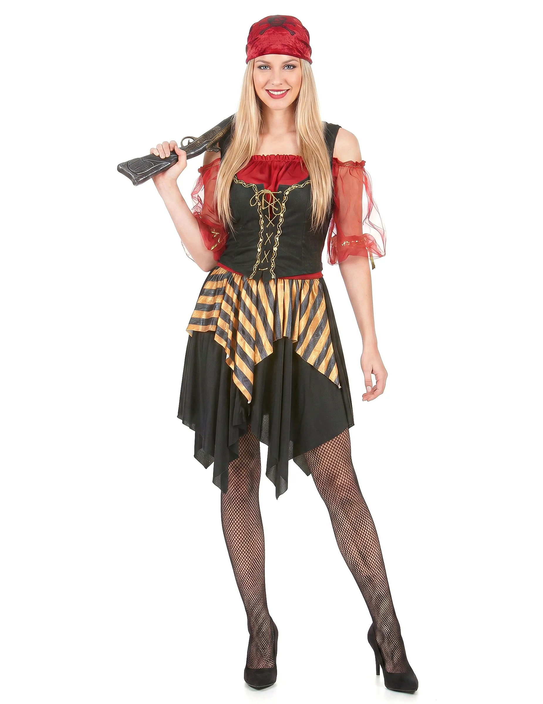 Edle Piratin Damenkostüm rot-schwarz-gold - KARNEVAL-MEGASTORE - FashionsVida