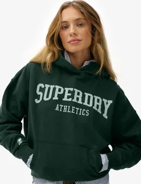 Superdry Damen Baumwolle Grafikdruck Athletic Essentials Hoodie In Lockerer Passform, Dunkelgrün - Größe: 36 - 64.99 - FashionsVida