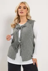 Double Tie Knitted Vest Top - Dark Grey - Size: 14-16