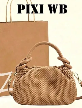 Bolso de mano de cuero PU tejido color caqui, bolso nube con asa retorcida única; adecuado para ir al trabajo, compras diarias, salidas de fin de sem - Shein - FashionsVida