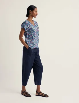 Pure Cotton Floral V-Neck Top Blue Mix female - Seasalt cornwall - FashionsVida
