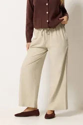 Women's Wide Leg Linen Trousers in Natural Size: 10L - Natural - Size: 10L