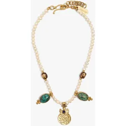 Collar corto con cuentas y perlas decorativas
