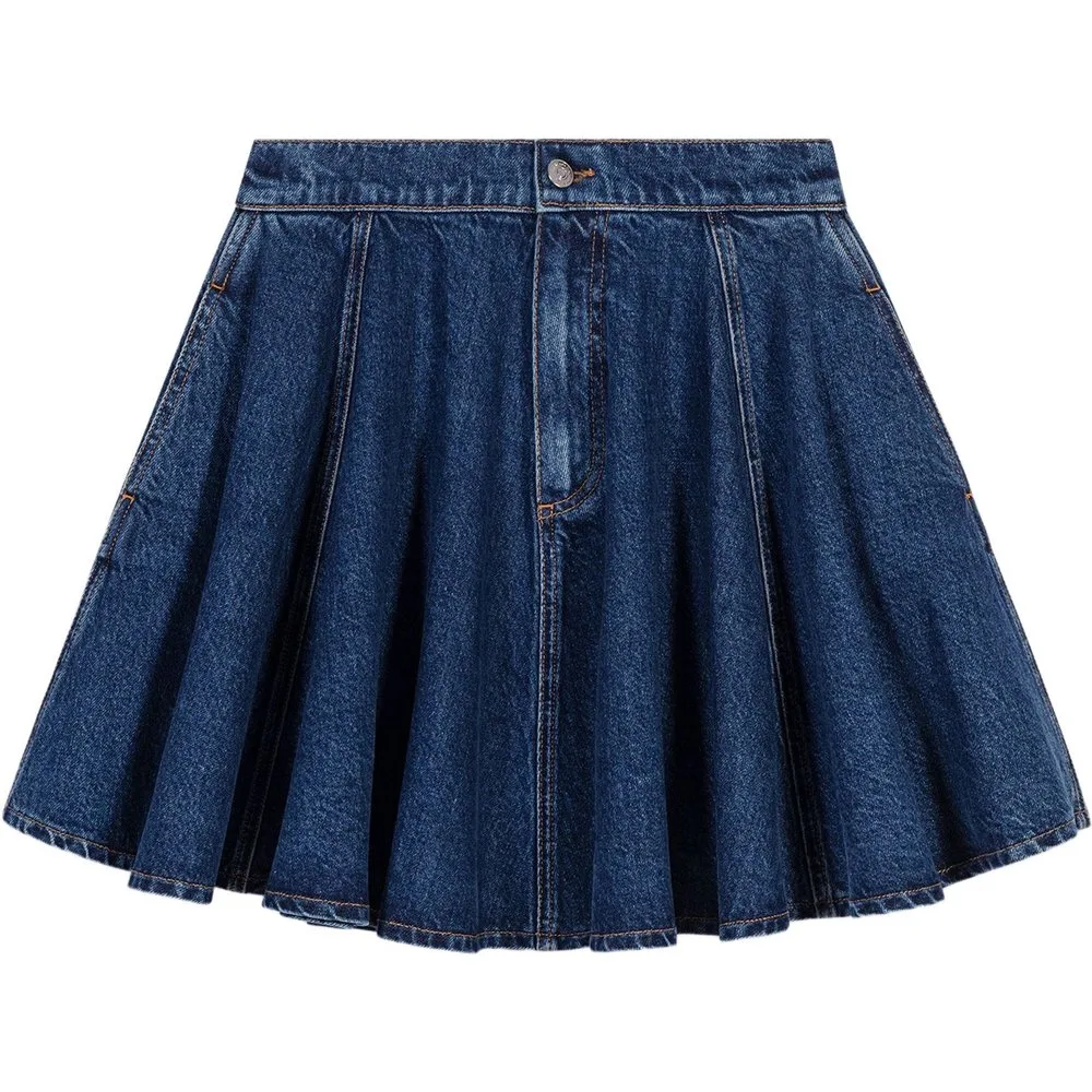 Falda corta skater de denim 100% algodón con cremallera delantera - Maje - FashionsVida