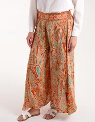 Embellished Waist Wide Leg Trousers - S / ORANGE - female