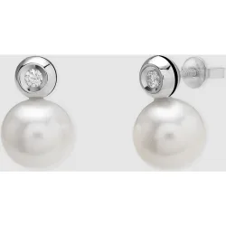 Pendientes Black & White de oro con diamantes y perla