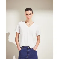 Camiseta de mujer de manga corta y cuello pico