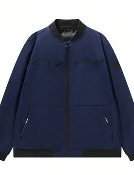 Chaqueta cortavientos casual con estampado bordado para hombre, deportiva para primavera/otoño - Shein - FashionsVida