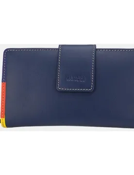 Monedero grande de mujer en piel azul con vivos de colores - Yancci - FashionsVida