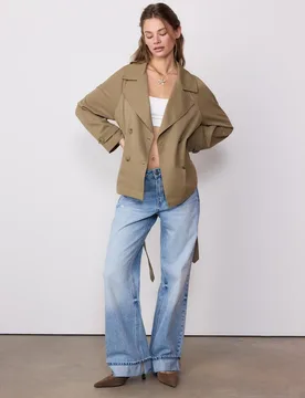 Kurzer, fließender Trenchcoat mit Gürtel Khaki L - Stradivarius - FashionsVida