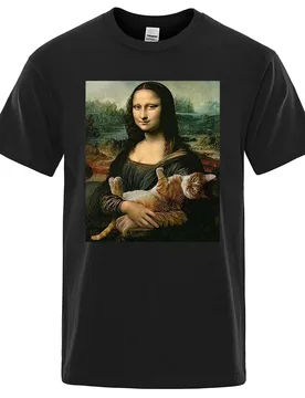 Funny Mona Lisa And Cat Printed T-Shirt For Men Summer Cotton T Shirt Loose Breathable Clothing O-Neck Fashion Short Tees 80276 - Aliexpress - FashionsVida