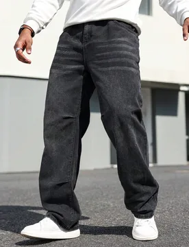 Jeans holgados de pierna recta, de talla grande, de mezclilla, con bolsillos múltiples, estilo casual - Shein - FashionsVida