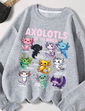 Sudadera con cuello redondo, hombros caídos y estampado de dibujos animados, top de punto informal para otoño/invierno. Nuevo lanzamiento, tema de H - Shein - FashionsVida