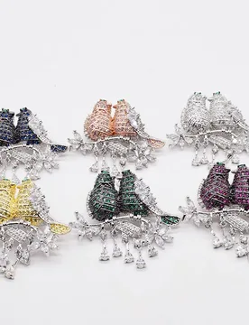 Pc 50X46MM golden plated multi color Cz micro parakeet brooch and pendant - Aliexpress - FashionsVida