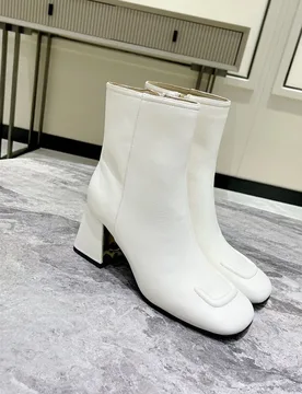 New Women Boots Soft Leather Side Zipper Mid Calf Boots Block Heel Square Toe Fashion Daily Short Boots--wy730 - Aliexpress - FashionsVida