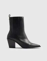 Leather Western Block Heel Ankle Boots Black female