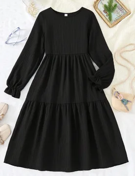 Vestido casual de cuello redondo, de ajuste holgado y tejido, azul marino, para adolescentes - Shein - FashionsVida