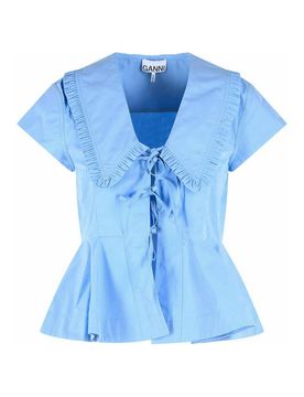 Blusa in popeline di cotone celeste