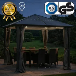 Alu Pavillon PREMIUM 3x3m grau inkl. LEDs
