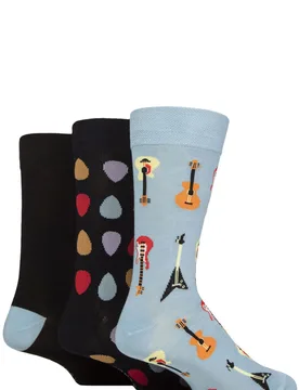 Mens 3 Pair SOCKSHOP Novelty Bamboo Socks Guitars 7-11 - Multi Coloured - Size: 7-11 Mens - Lazy Panda - FashionsVida