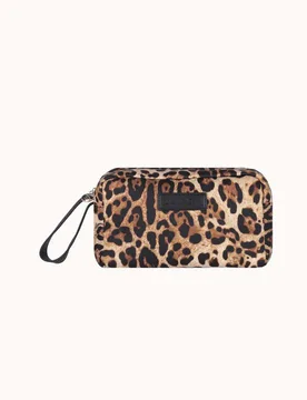 Beauty case in neoprene leopardato con manico da polso e logo frontale applicato - 4giveness - FashionsVida
