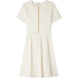 Vestido corto de punto con pointelle y manga corta