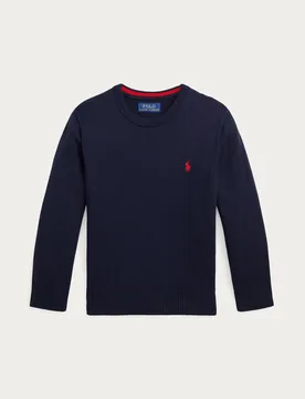 Maglia Polo blu girocollo in cotone con logo pony rosso - Ralph Lauren - FashionsVida