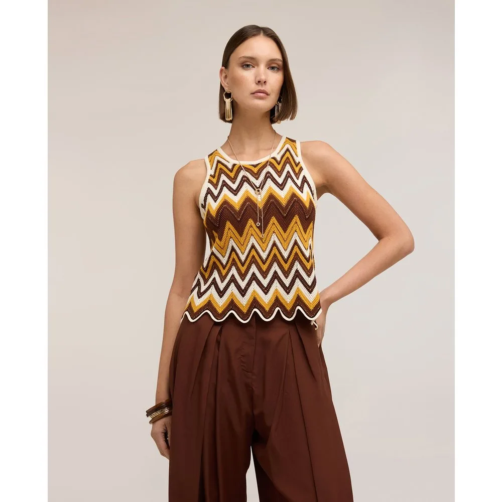 Top de mujer de punto fantasía chevron modelo corto con ajuste regular - Motivi - FashionsVida