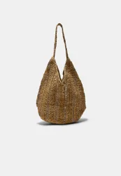 Schultertasche aus Raphia mit metallisiertem Garn Ecru OS