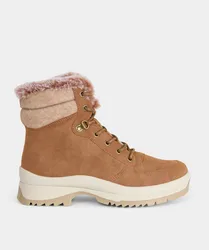 Women's Fur Lined Microfibre Ankle Boots in Tan Size: 4 - Tan - Size: 4