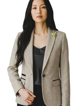 Women's Check Wool Blend Herringbone Tweed Tailored Blazer - Caridi in Cream Size: 12 - Cream - Size: 12 - Infinity Leather - FashionsVida