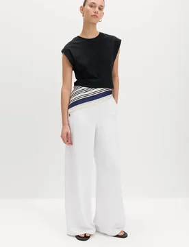 Crepe Elasticated Waist Wide Leg Trousers White female - M&S - FashionsVida