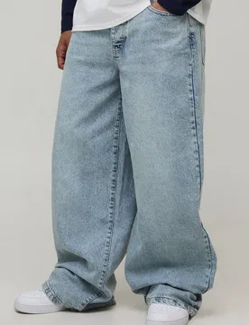 Men's Baggy Fit Jeans Light Blue Size 36R Light Blue 36R - boohooMAN - FashionsVida